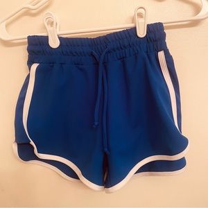 Five athletic casual girl shorts YL blue with white stripe excellent condition